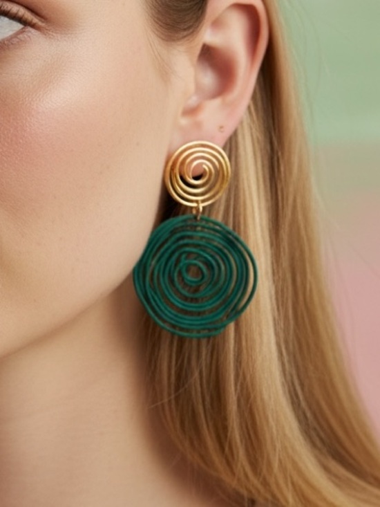 Lulus Jewelry - "Kendra" Asymmetrical Retro Hoop Gold Turquoise Abstract Art Geometric Earrings